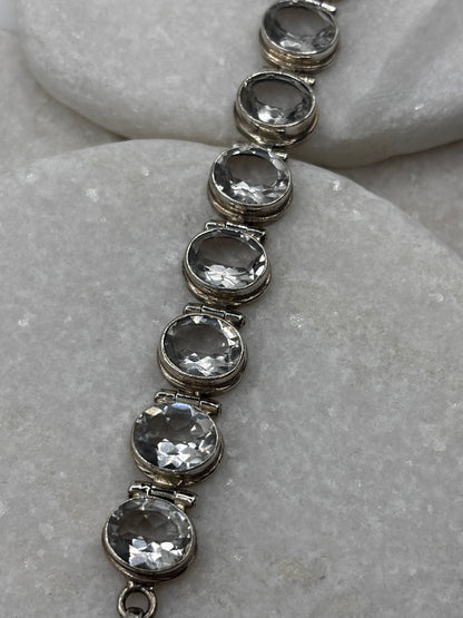Vintage 925 Sterling Silver Clear Quartz Bracelet