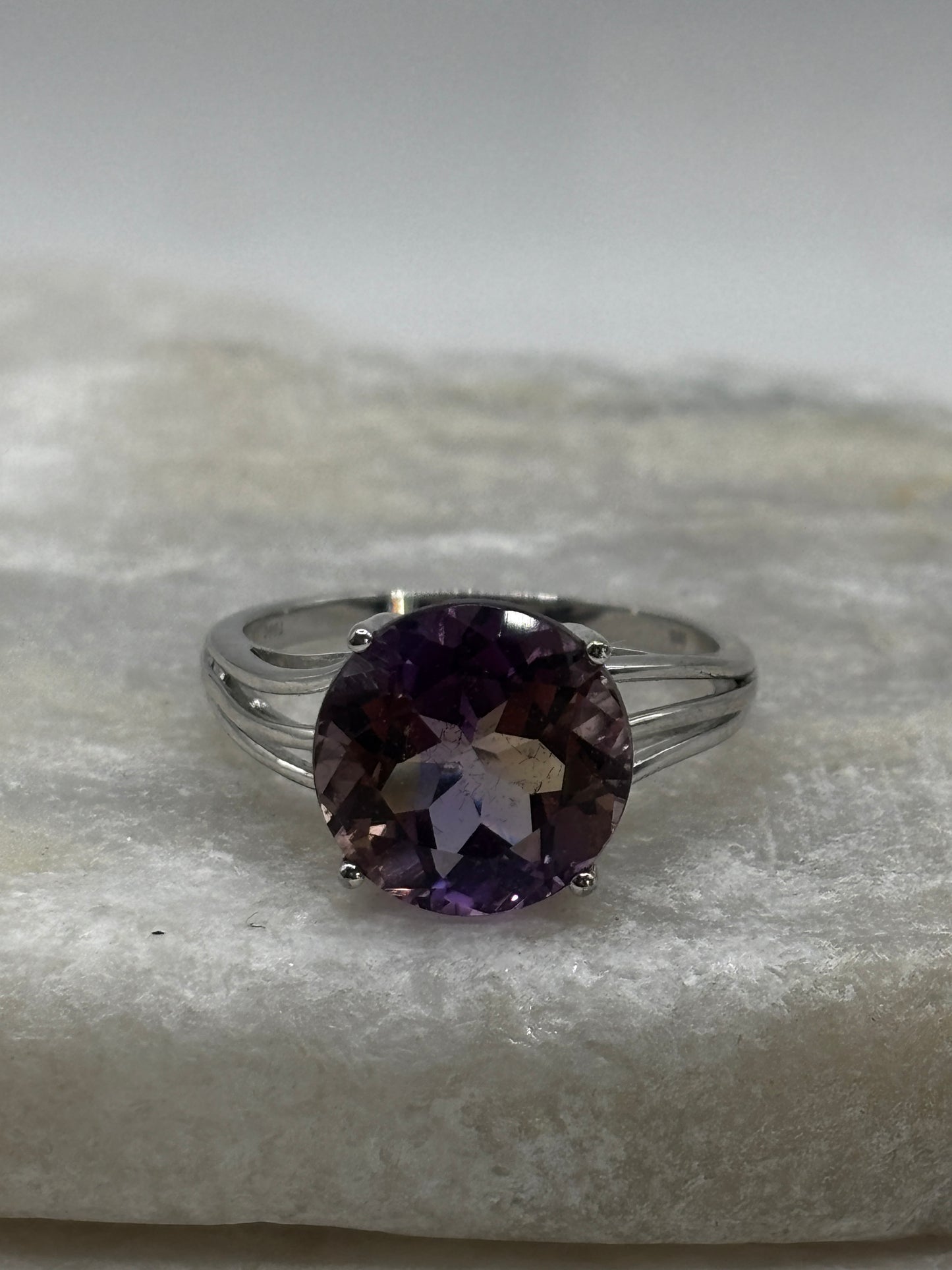 925 Sterling Silver Faceted Ametrine Solitaire Ring - Size S