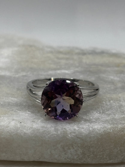 925 Sterling Silver Faceted Ametrine Solitaire Ring - Size S