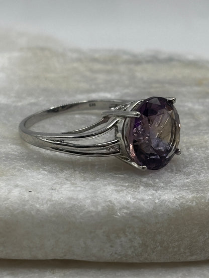 925 Sterling Silver Faceted Ametrine Solitaire Ring - Size S