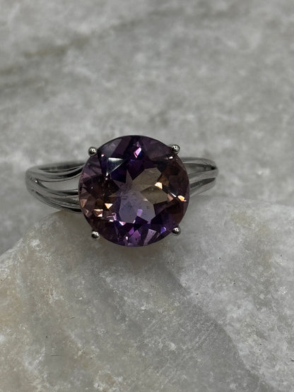 925 Sterling Silver Faceted Ametrine Solitaire Ring - Size S