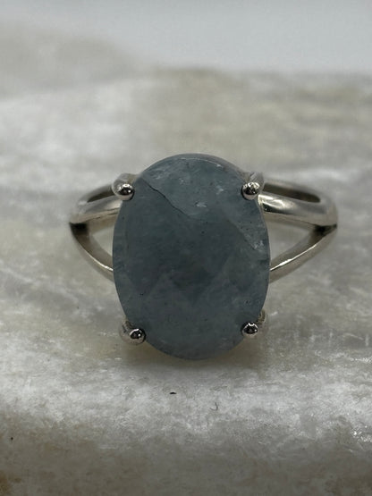 925 Sterling Silver Natural Blue Aquamarine Statement ring - Size S