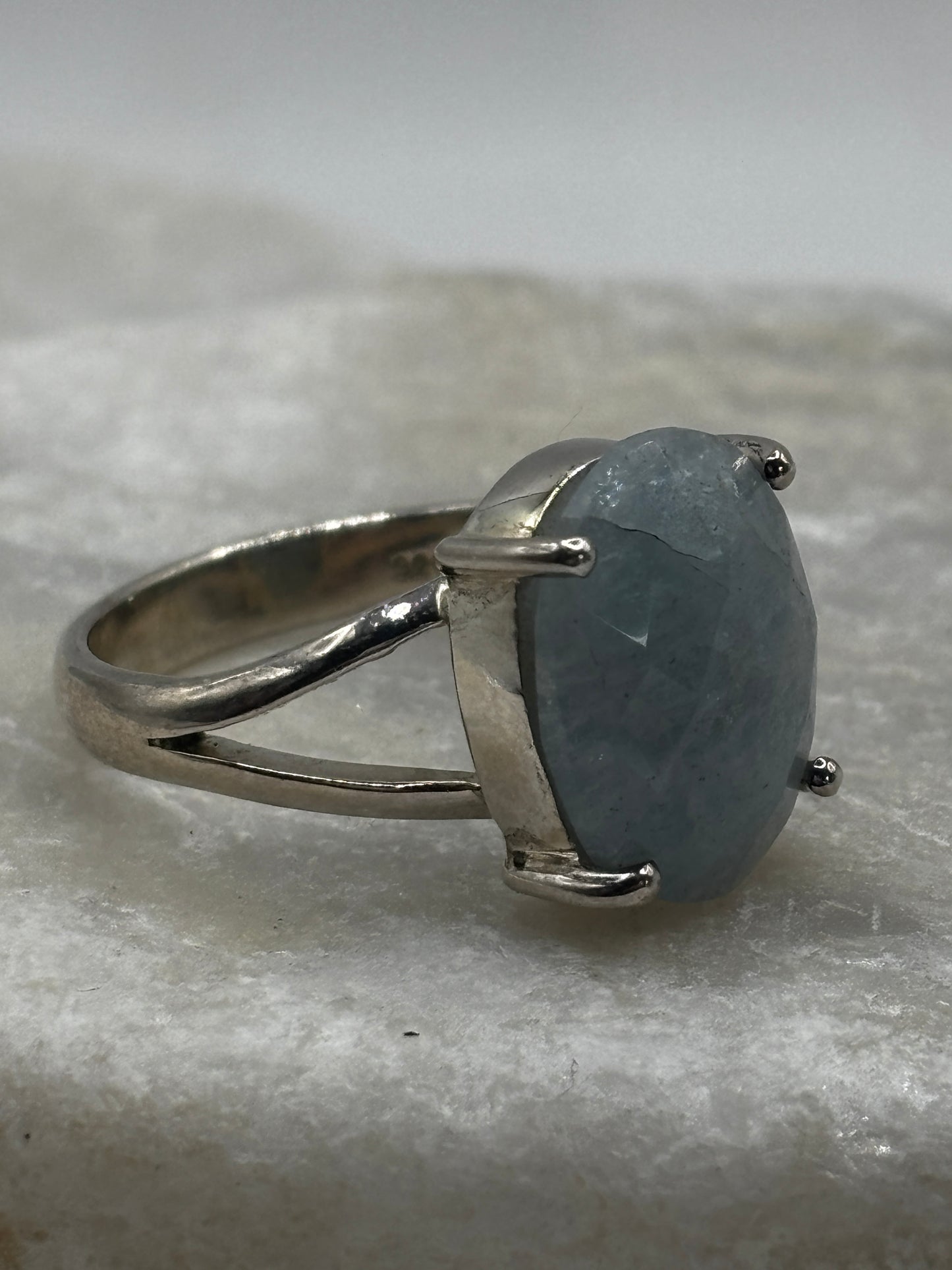 925 Sterling Silver Natural Blue Aquamarine Statement ring - Size S