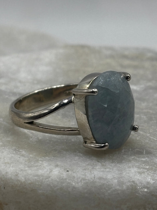 925 Sterling Silver Natural Blue Aquamarine Statement ring - Size S