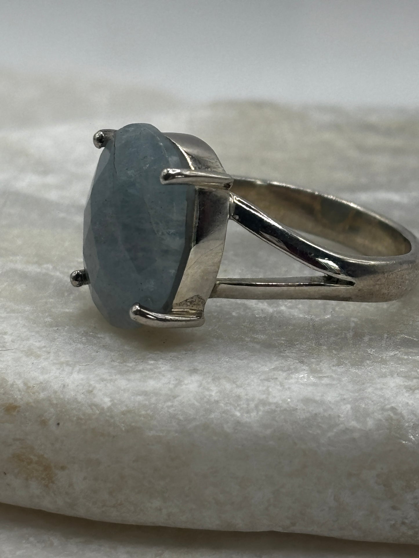 925 Sterling Silver Natural Blue Aquamarine Statement ring - Size S