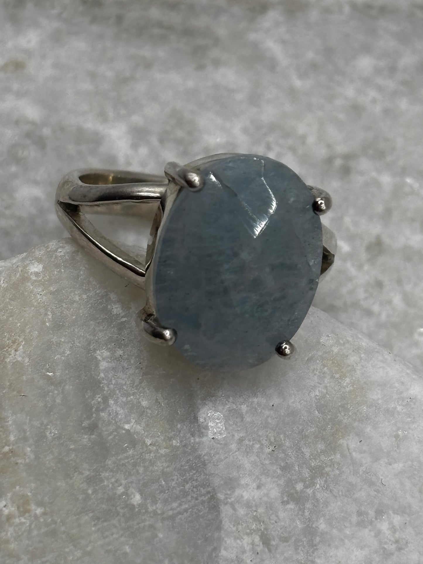 925 Sterling Silver Natural Blue Aquamarine Statement ring - Size S