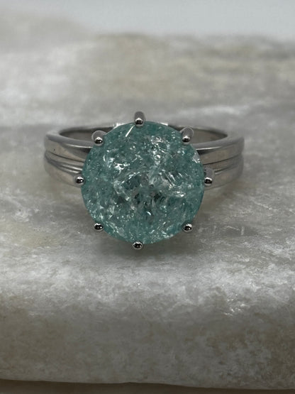 925 Sterling Silver Blue Crackled Quartz Ring - Size O