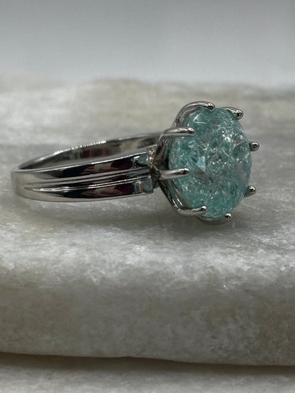 925 Sterling Silver Blue Crackled Quartz Ring - Size O