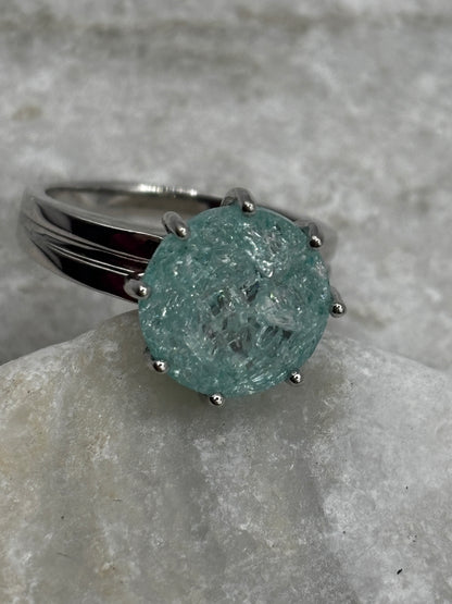 925 Sterling Silver Blue Crackled Quartz Ring - Size O