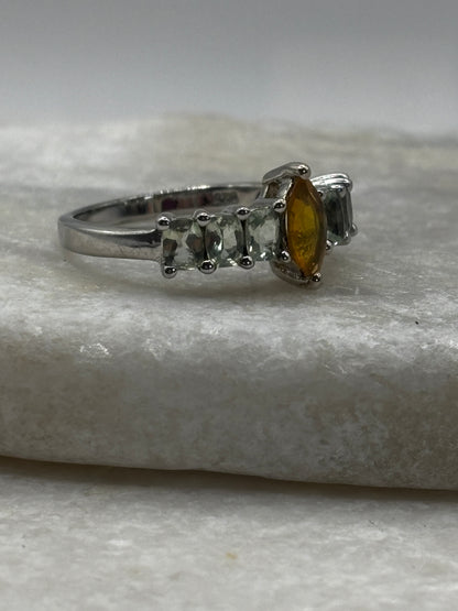 925 Sterling Silver Marquise Opal and Prasiolite Half Eternity Band - Size Q