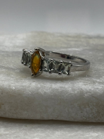 925 Sterling Silver Marquise Opal and Prasiolite Half Eternity Band - Size Q
