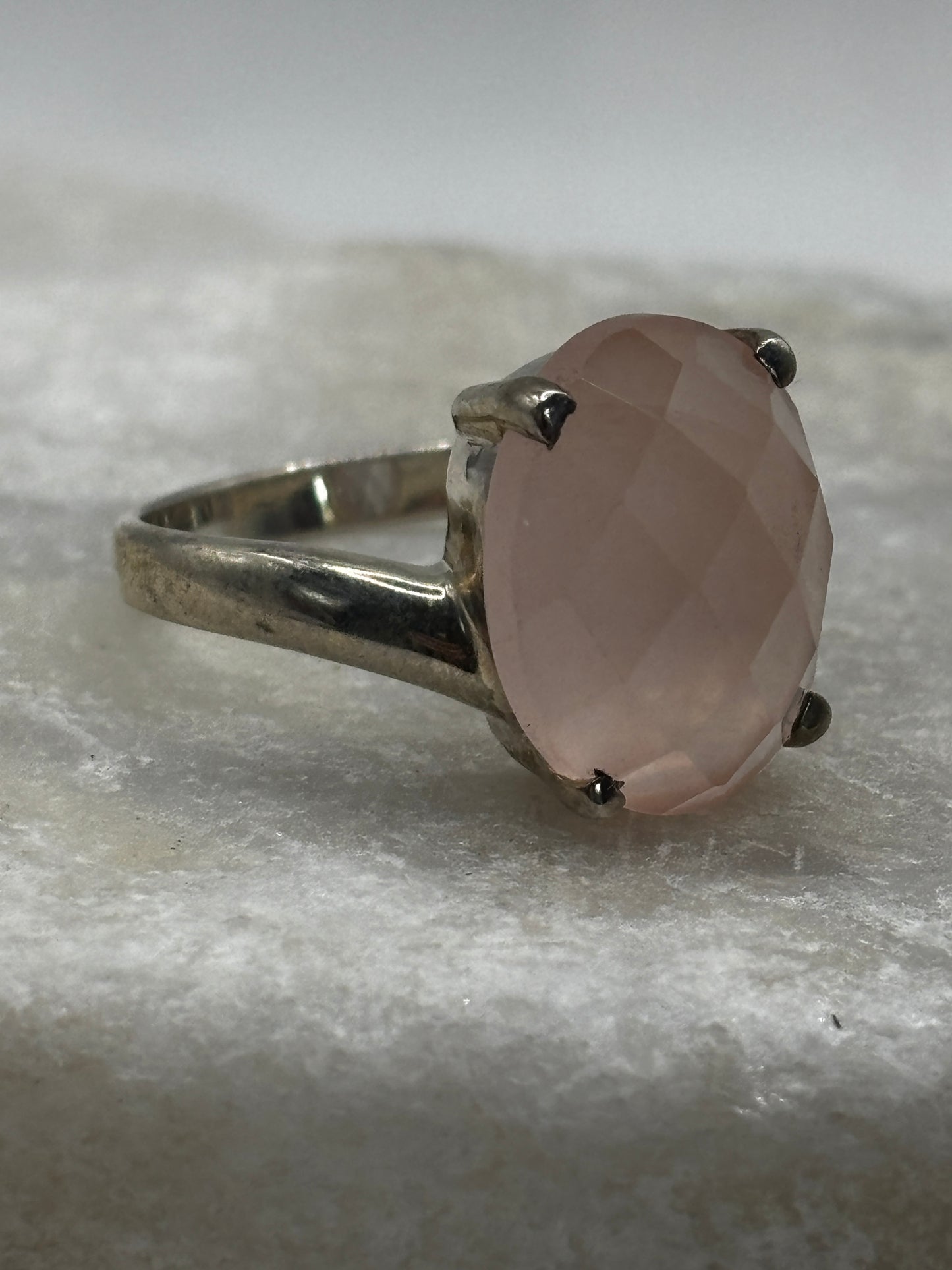 925 Sterling Silver Faceted Rose Quartz Solitaire Ring - Size S