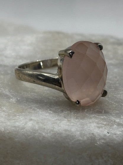 925 Sterling Silver Faceted Rose Quartz Solitaire Ring - Size S