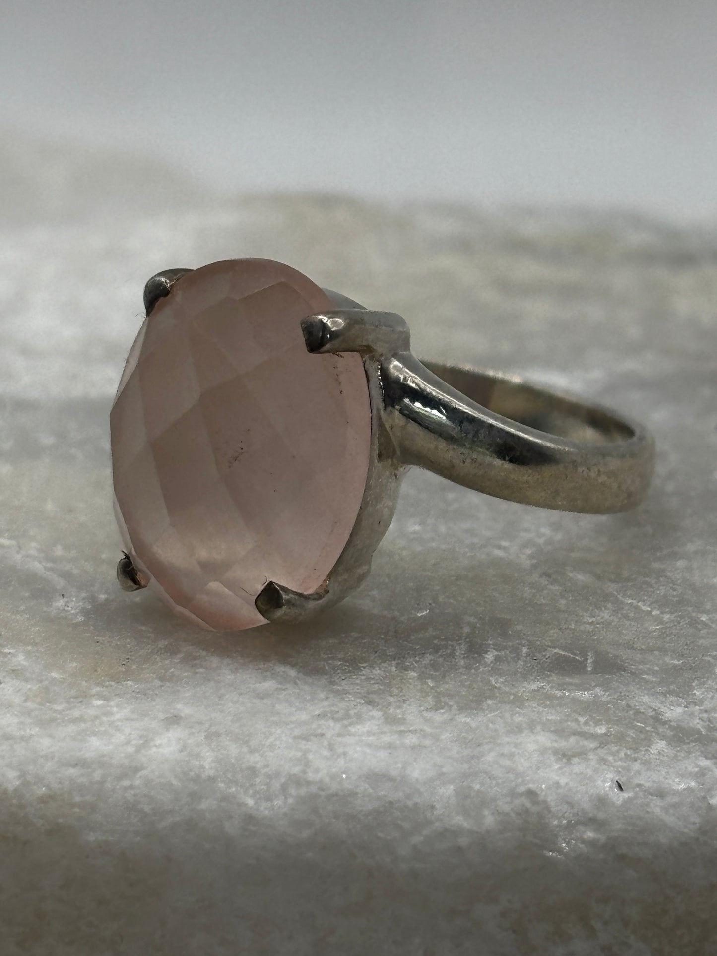 925 Sterling Silver Faceted Rose Quartz Solitaire Ring - Size S