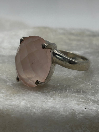 925 Sterling Silver Faceted Rose Quartz Solitaire Ring - Size S