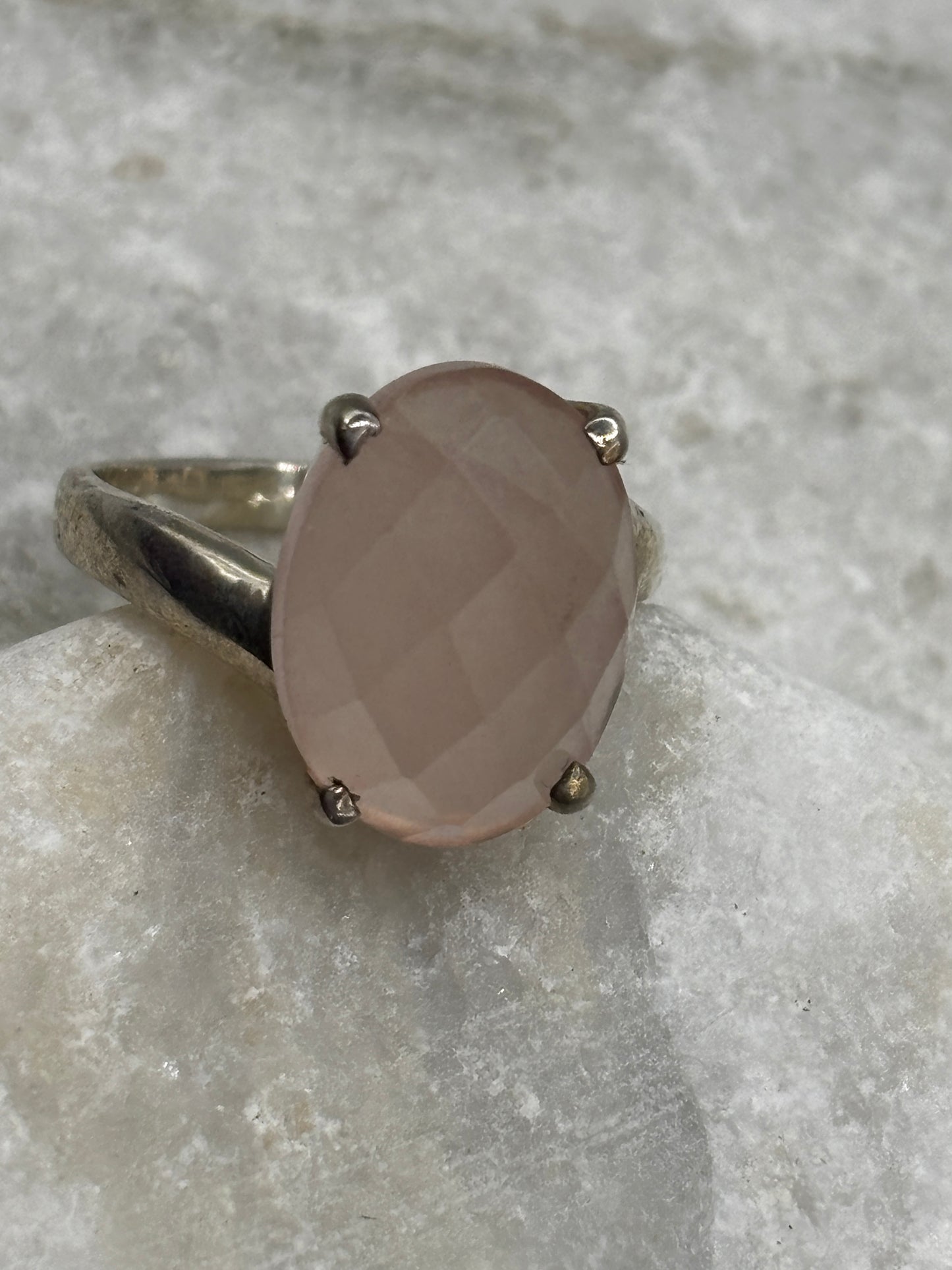 925 Sterling Silver Faceted Rose Quartz Solitaire Ring - Size S