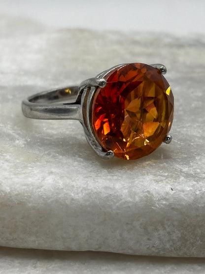 925 Sterling Silver Padparadscha Quartz Faceted Large Solitaire Ring - Size K