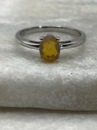 925 Sterling Silver Opal Solitaire Ring - Size S