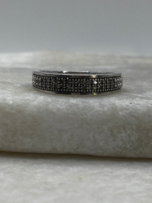925 Sterling Silver Double Row Diamond Stacking Ring Band - Size M