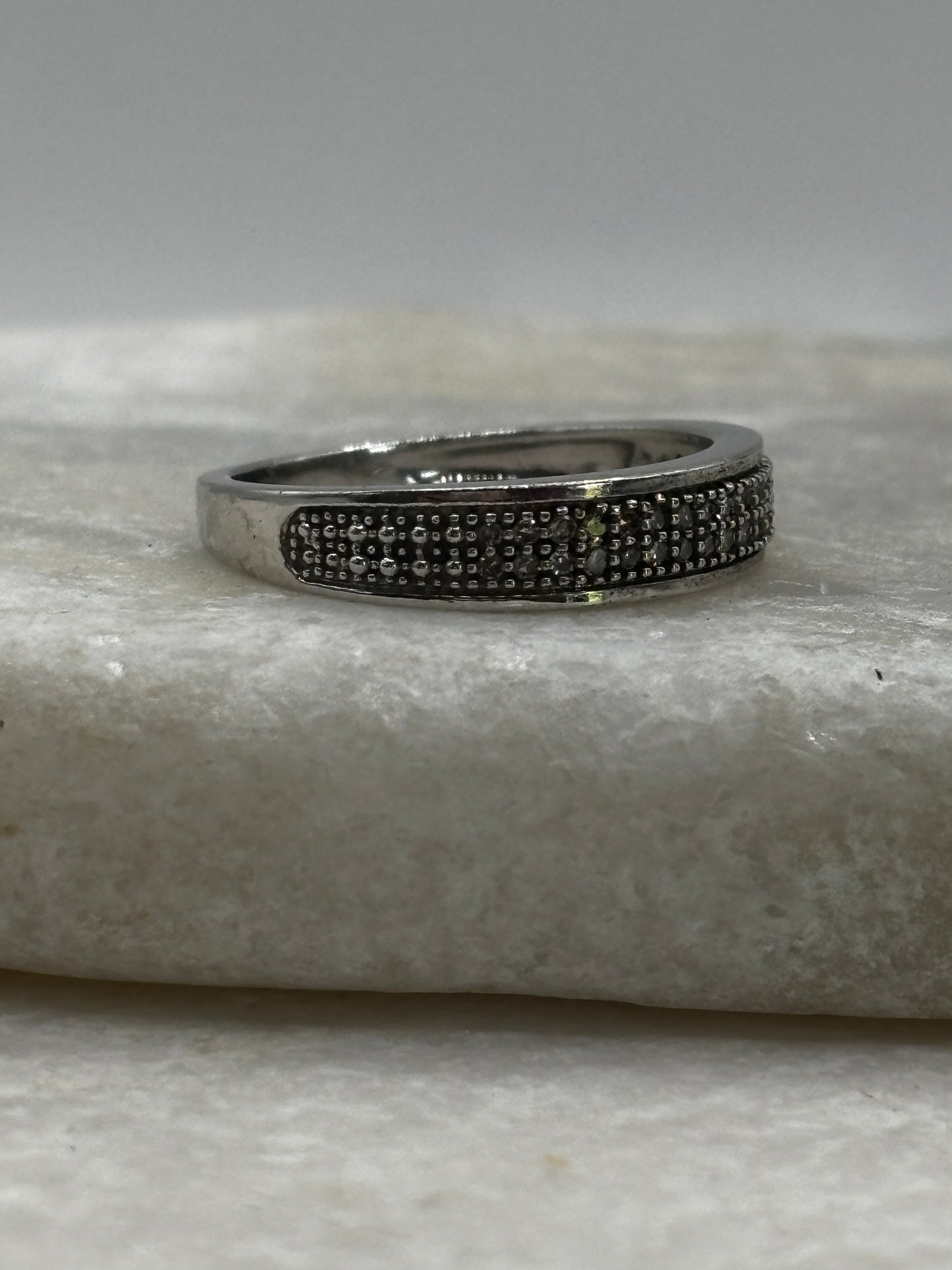 925 Sterling Silver Double Row Diamond Stacking Ring Band - Size M
