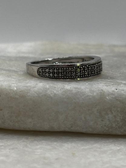 925 Sterling Silver Double Row Diamond Stacking Ring Band - Size M