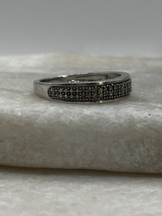 925 Sterling Silver Double Row Diamond Stacking Ring Band - Size M