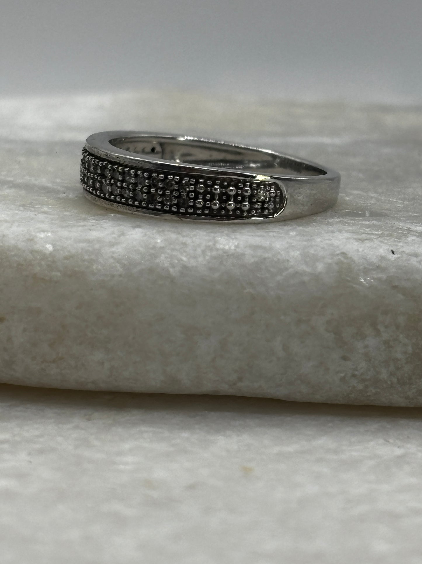 925 Sterling Silver Double Row Diamond Stacking Ring Band - Size M
