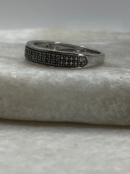 925 Sterling Silver Double Row Diamond Stacking Ring Band - Size M