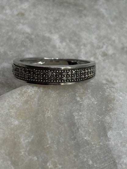 925 Sterling Silver Double Row Diamond Stacking Ring Band - Size M