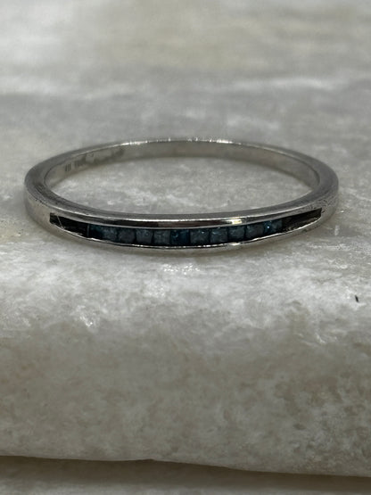 925 Sterling Silver Blue Diamond Stacking Band - Size O