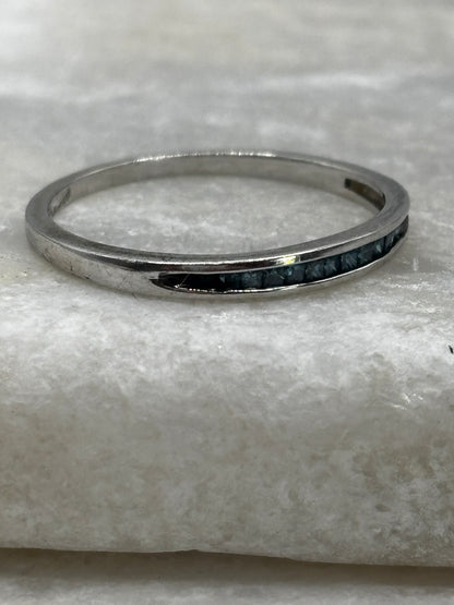 925 Sterling Silver Blue Diamond Stacking Band - Size O