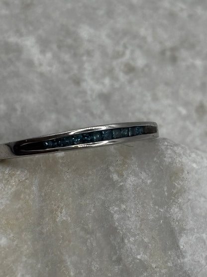 925 Sterling Silver Blue Diamond Stacking Band - Size O