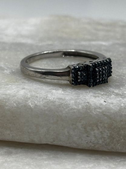 925 Sterling Silver Blue Diamond Trilogy Ring - Size O