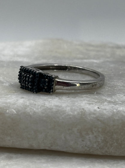 925 Sterling Silver Blue Diamond Trilogy Ring - Size O