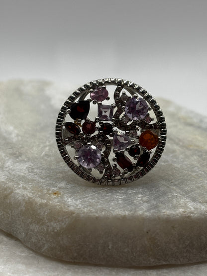 925 Sterling Silver multi gem round ring - Size P