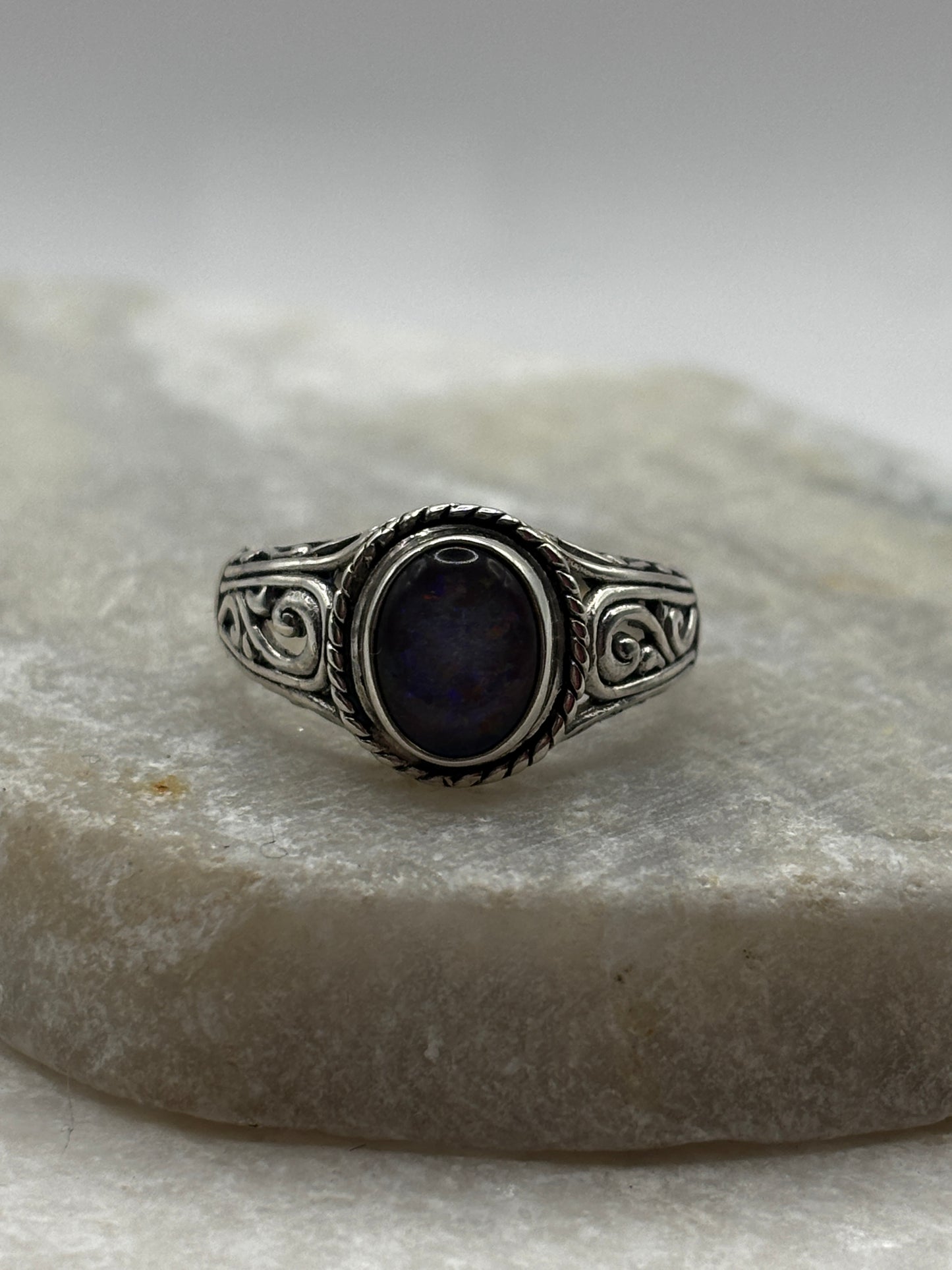 925 Sterling Silver Boho Opal Doublet Signet Ring - Size P