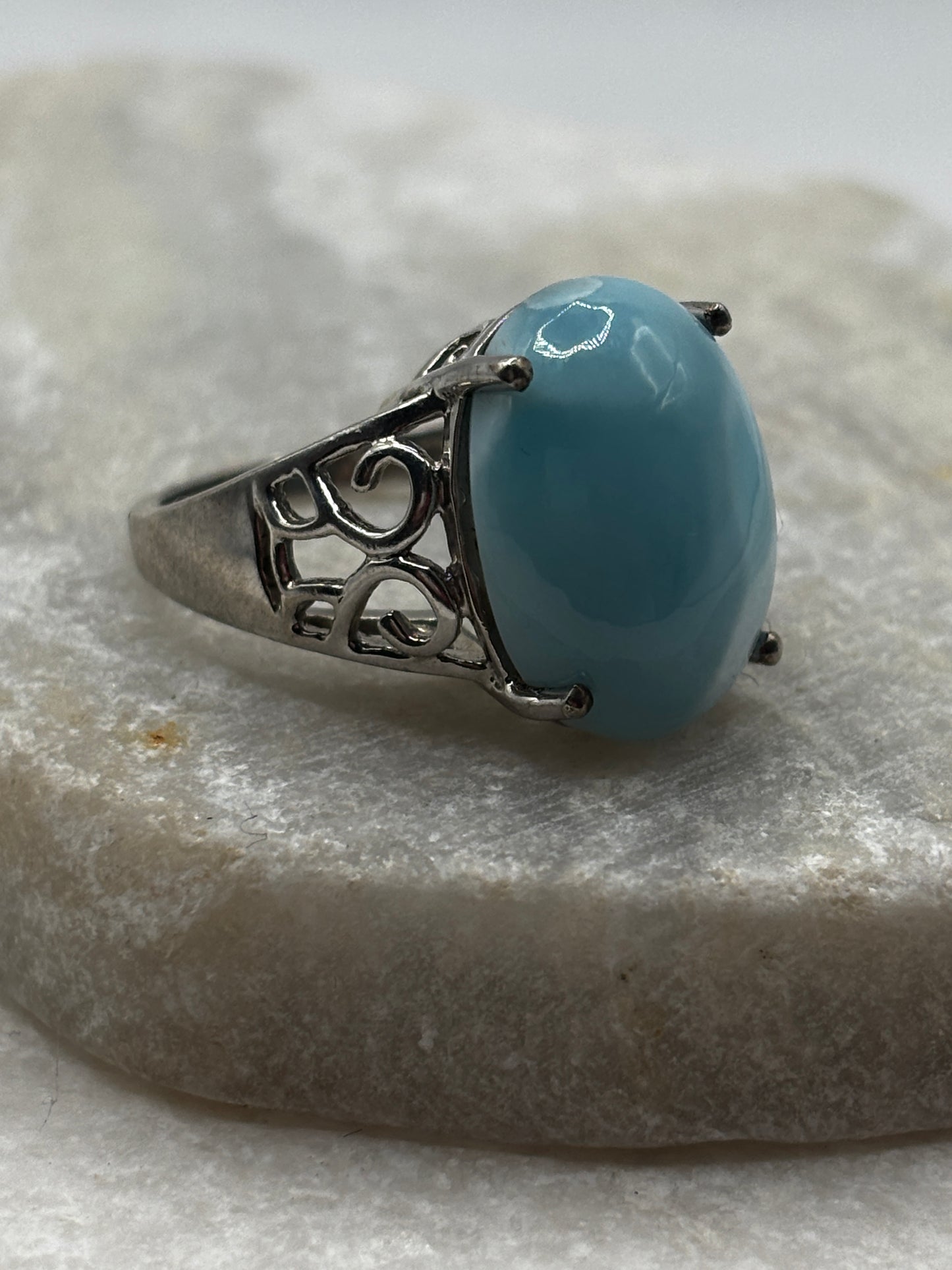925 Sterling Silver Larimar Statement Ring - Size M