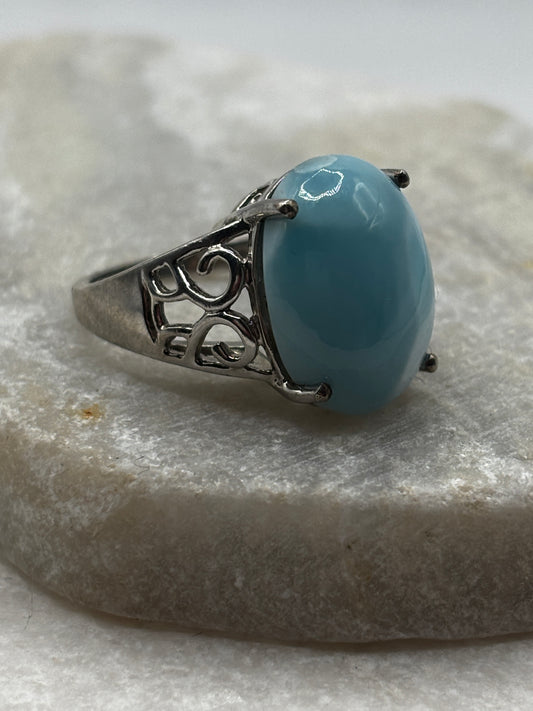 925 Sterling Silver Larimar Statement Ring - Size M