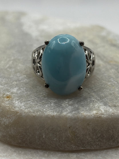 925 Sterling Silver Larimar Statement Ring - Size M