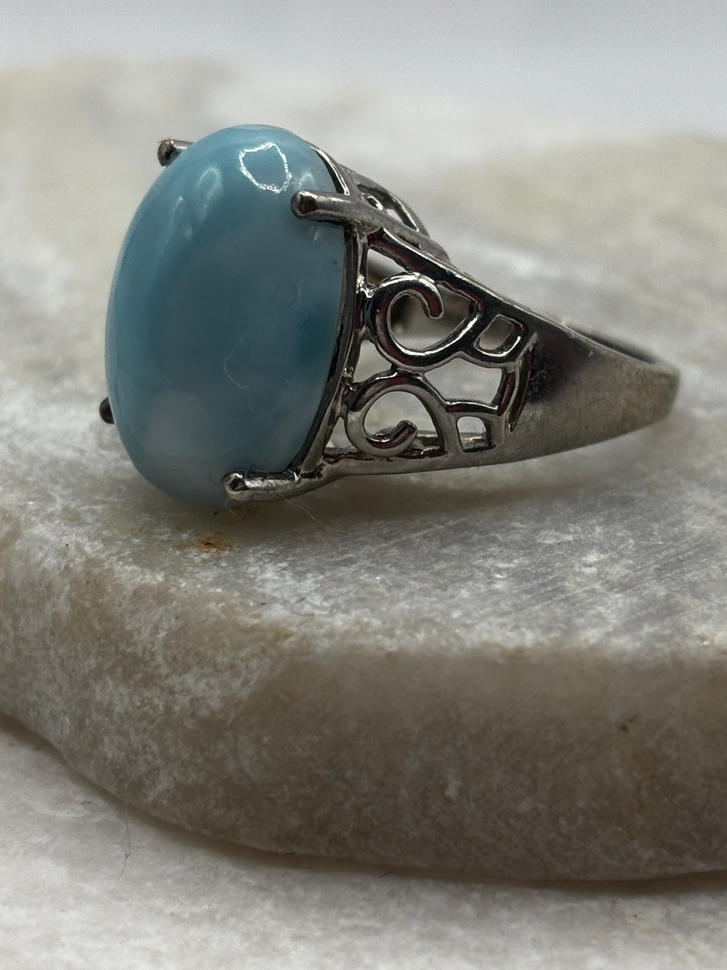 925 Sterling Silver Larimar Statement Ring - Size M