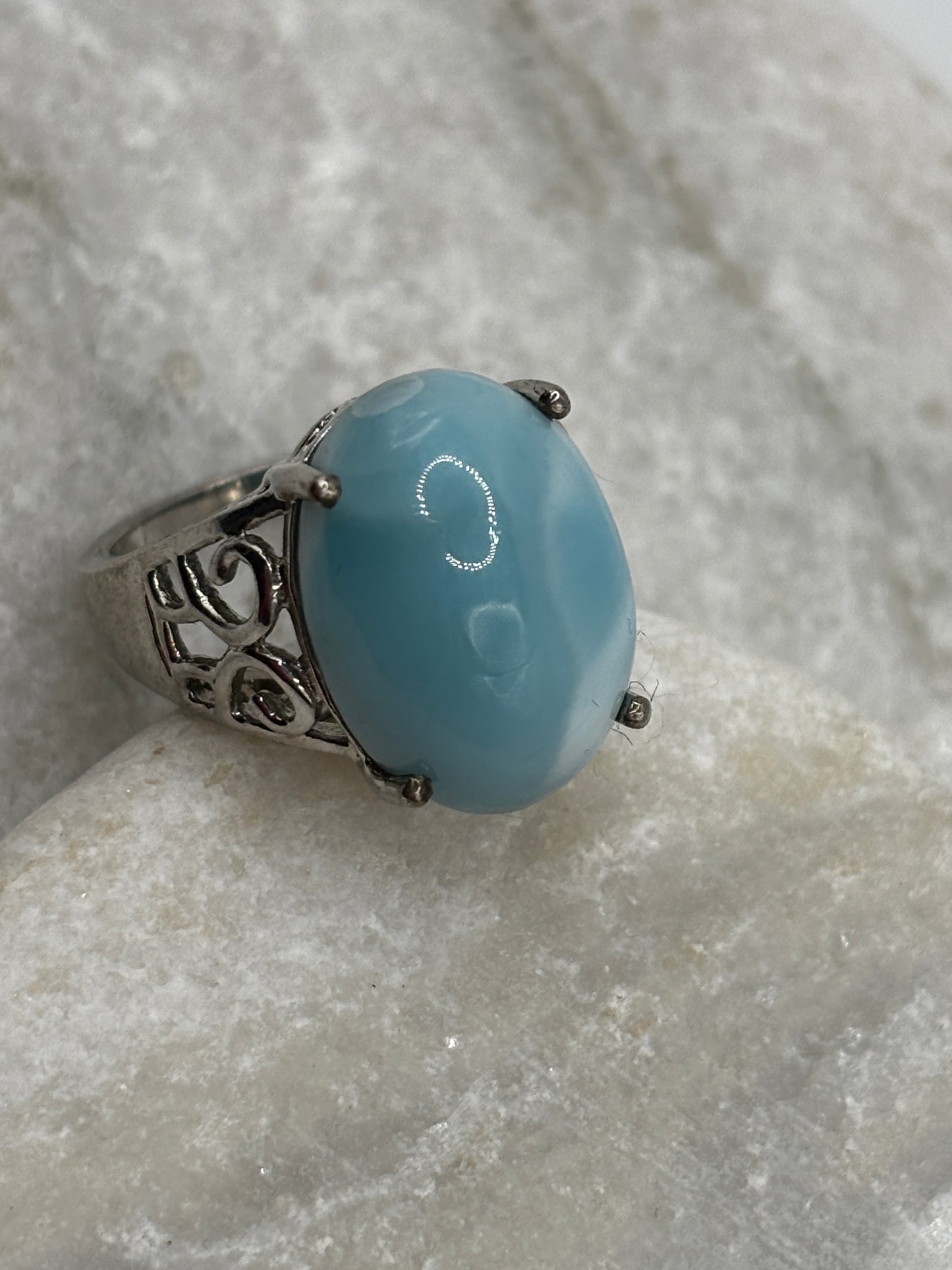 925 Sterling Silver Larimar Statement Ring - Size M