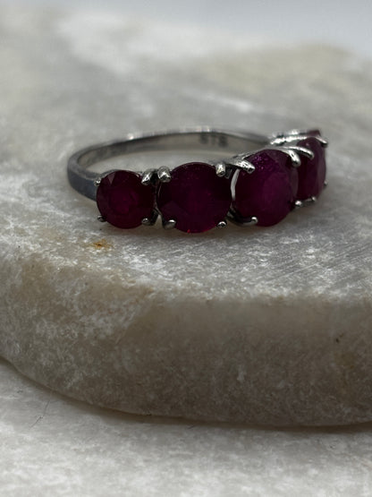925 Sterling Silver Five Stone Ruby Half Eternity Ring - Size O