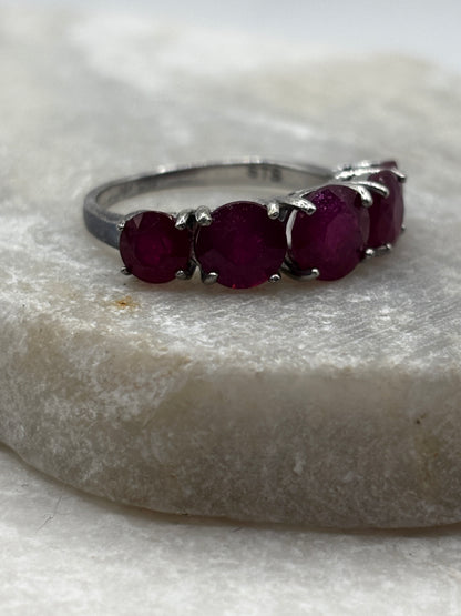 925 Sterling Silver Five Stone Ruby Half Eternity Ring - Size O