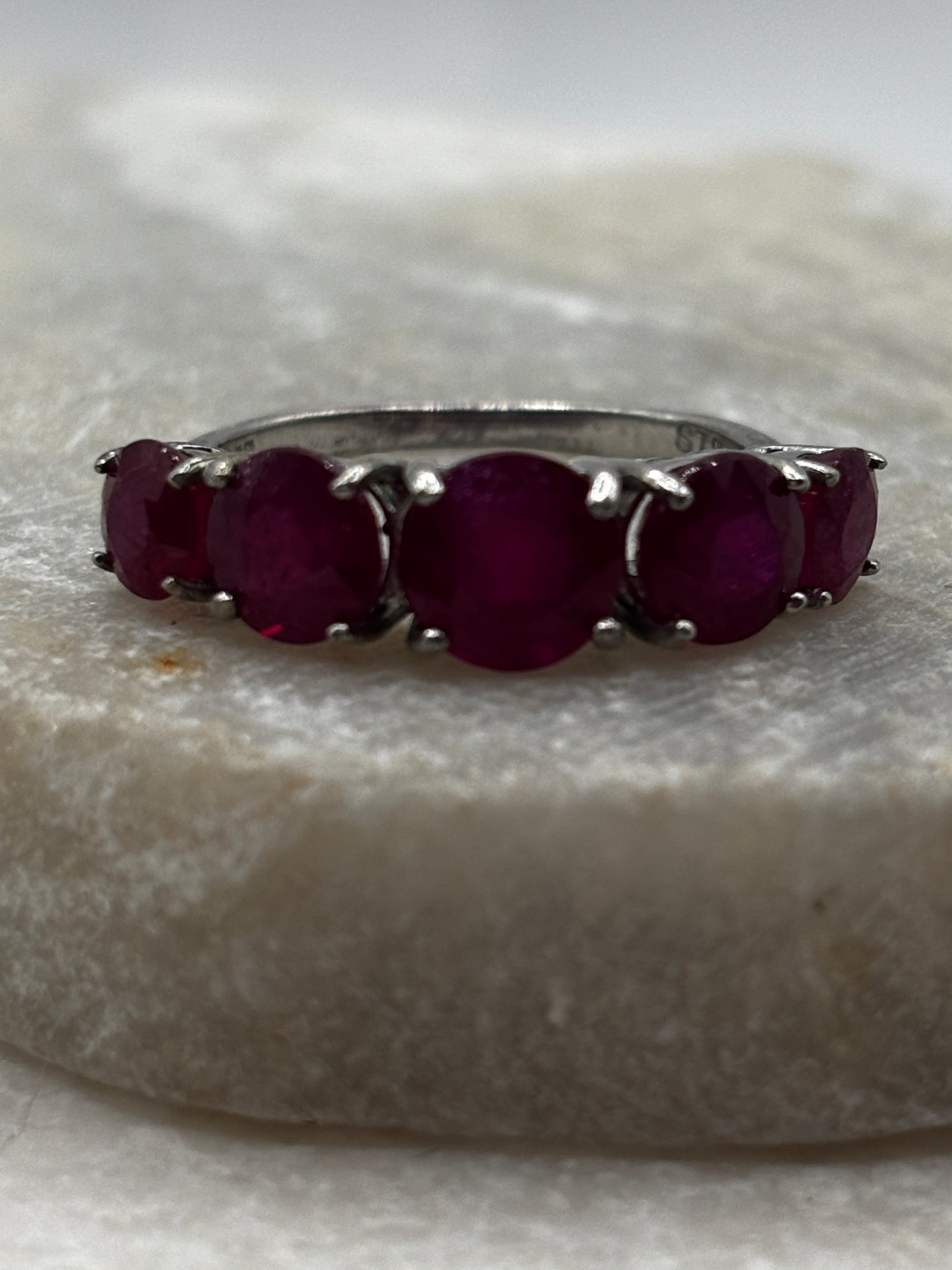 925 Sterling Silver Five Stone Ruby Half Eternity Ring - Size O