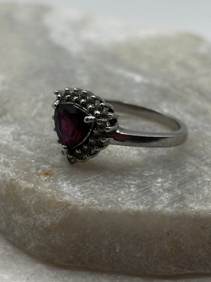 925 Sterling Silver Garnet and White Topaz Triangle Halo Ring - Size O