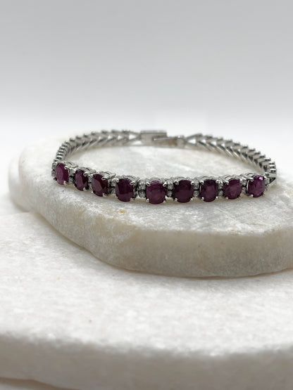 925 Sterling Silver Ruby Bracelet - 12cts - 19cm