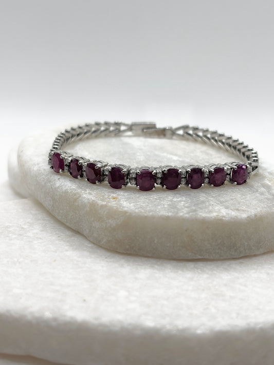 925 Sterling Silver Ruby Bracelet - 12cts - 19cm