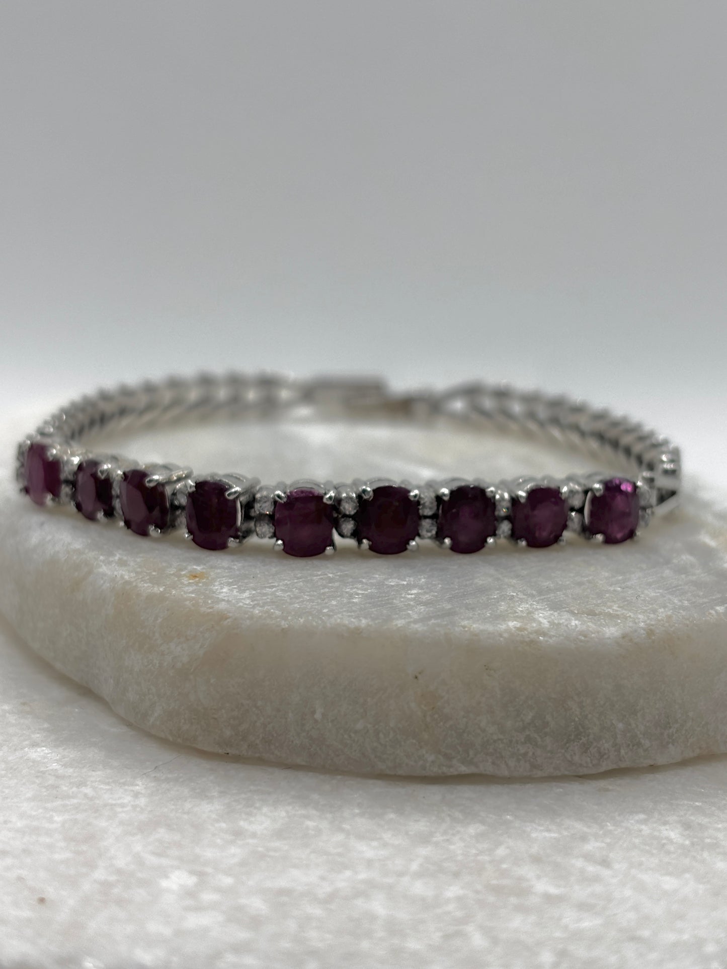 925 Sterling Silver Ruby Bracelet - 12cts - 19cm