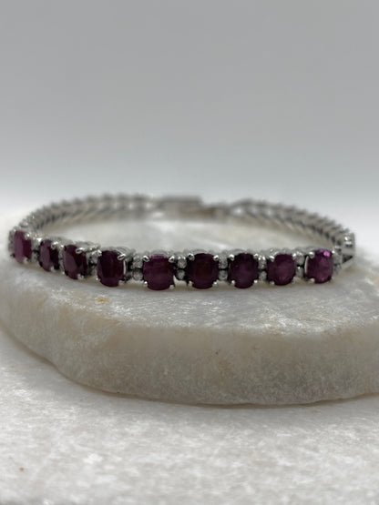 925 Sterling Silver Ruby Bracelet - 12cts - 19cm
