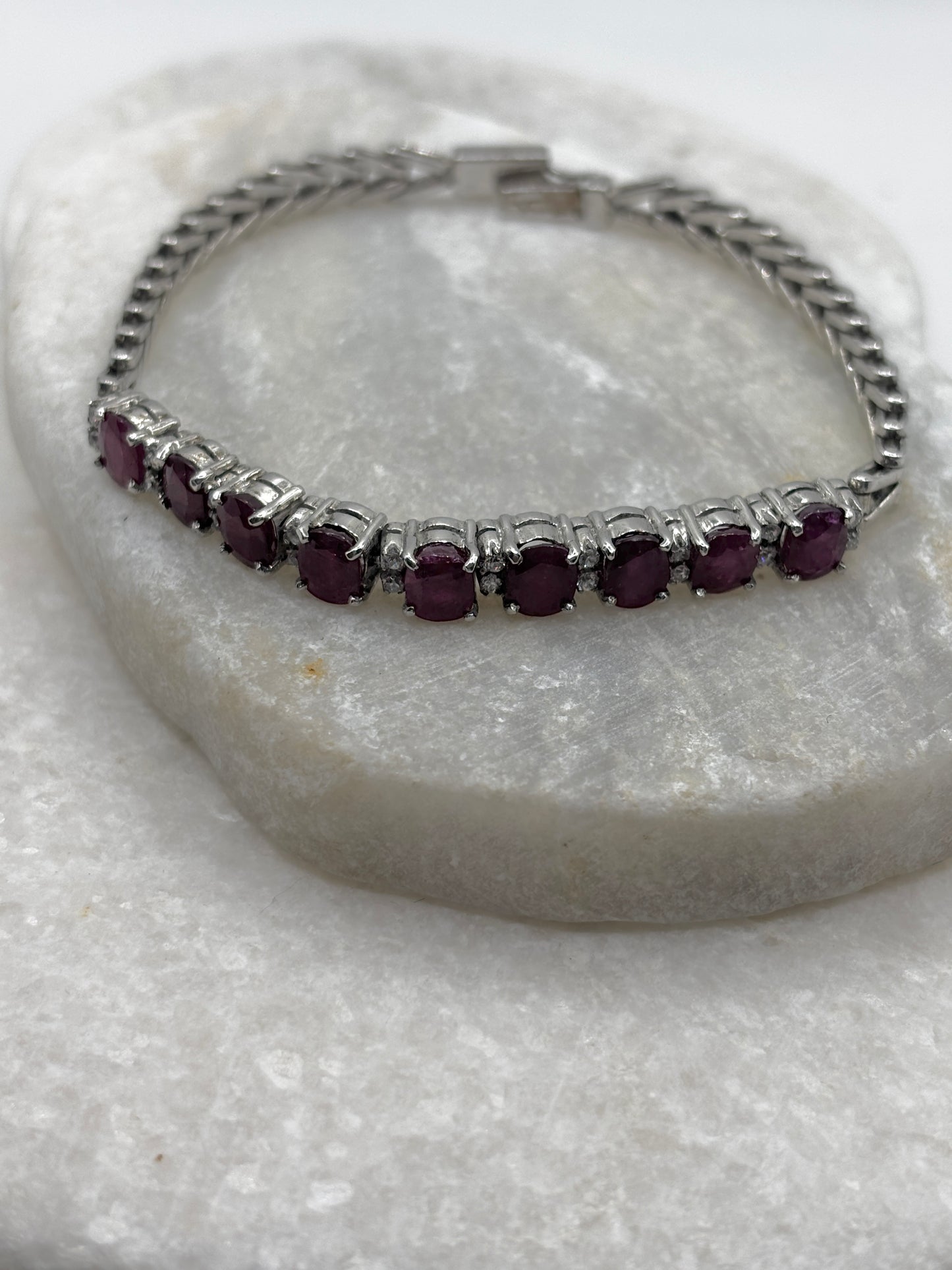 925 Sterling Silver Ruby Bracelet - 12cts - 19cm